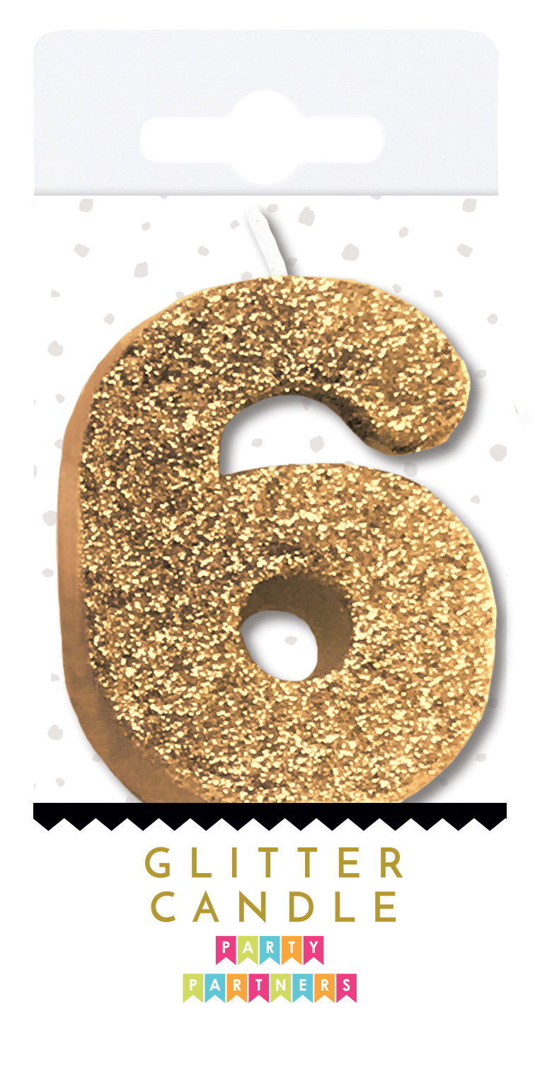 Glitter number 0 candle by Party Partners, decorative candle for celebrations, with shiny glitter finish and numeral design.
