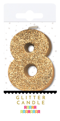 Glitter number 0 candle by Party Partners, decorative birthday candle with sparkly gold finish, perfect for celebration cakes.
