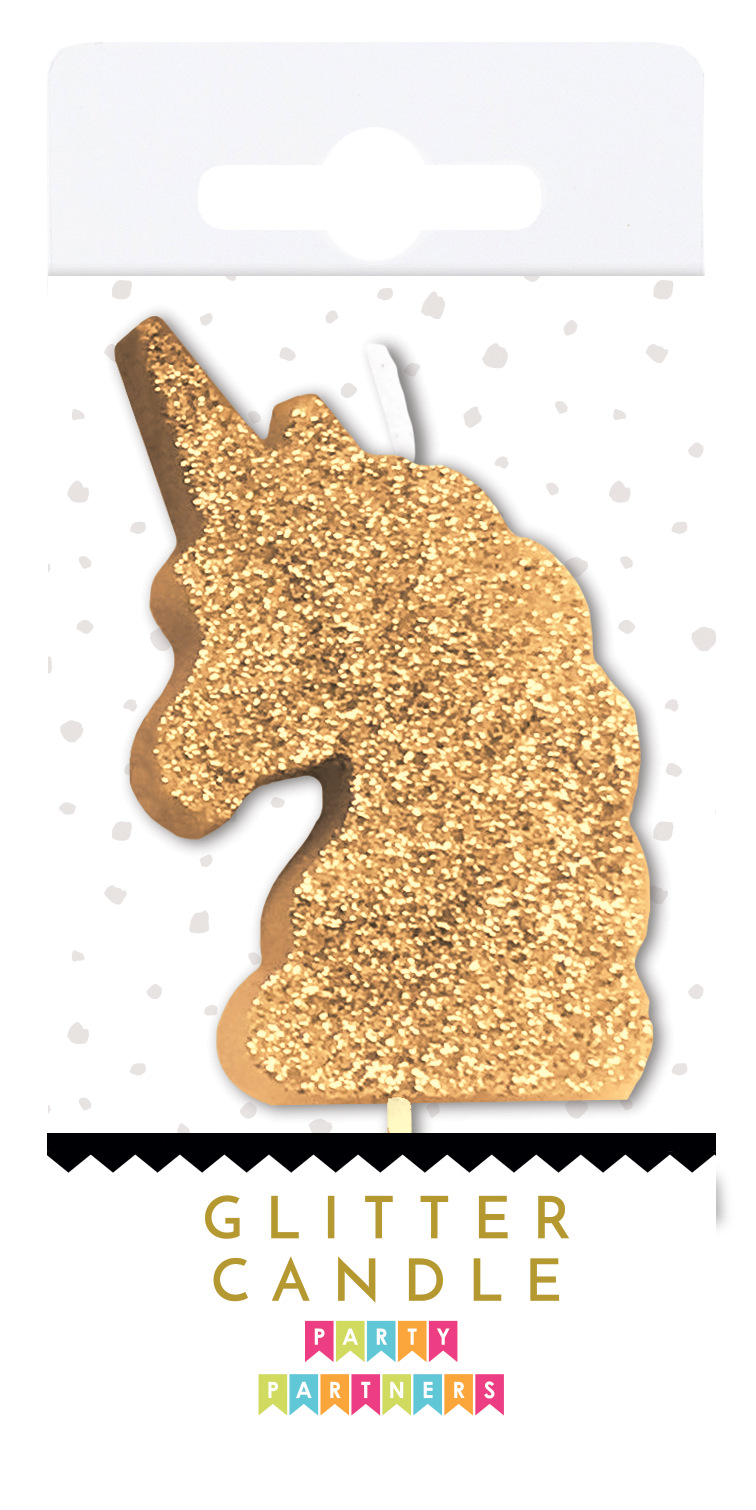 Glitter number 0 candle from Party Partners, decorative candle for celebrations with sparkling finish and number design.