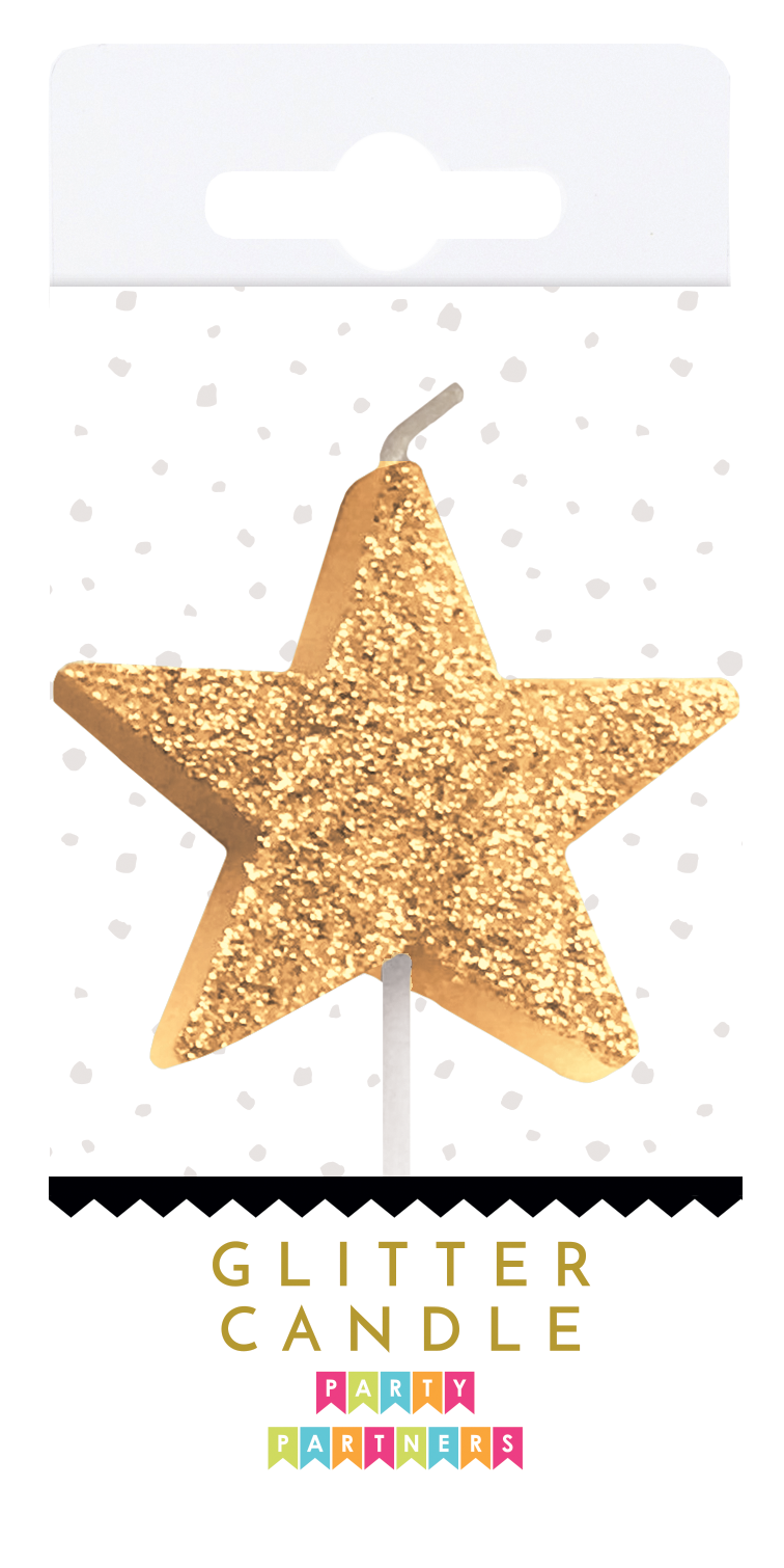 Glitter number 0 candle by Party Partners, decorative candle for celebrations, with sparkling silver glitter finish.
