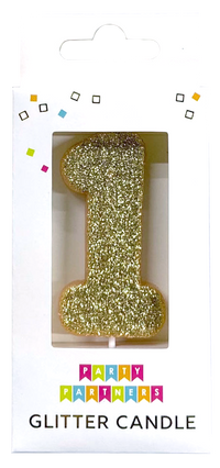 Glitter number 0 candle from Party Partners, decorative candle for celebrations with a sparkling finish.