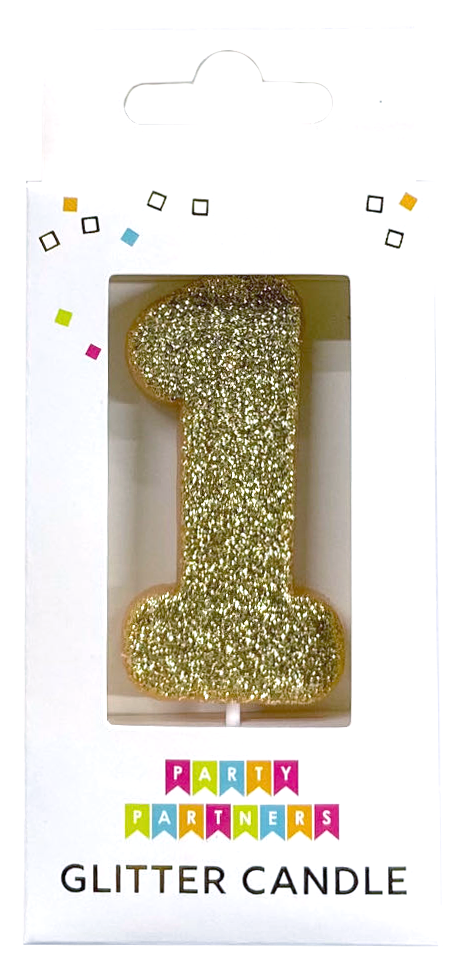 Glitter number 0 candle from Party Partners, decorative candle for celebrations with a sparkling finish.