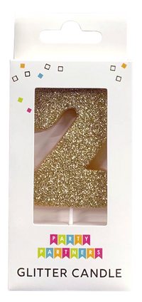 Glitter number 0 candle from Party Partners, decorative candle for celebrations with shimmering gold glitter finish.