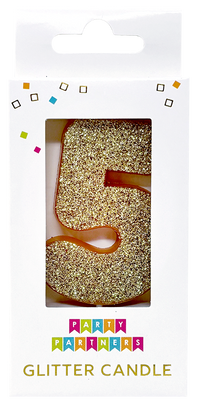 Glitter Number Candle 0 by Party Partners, decorative candle with sparkling gold glitter for celebrations and birthdays