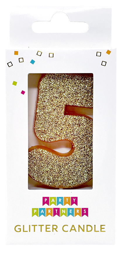 Glitter Number Candle 0 by Party Partners, decorative candle with sparkling gold glitter for celebrations and birthdays
