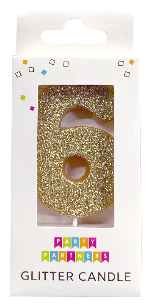 Glitter number 0 candle from Party Partners, decorative candle for celebrations, featuring sparkling silver glitter and a number zero design.