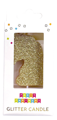 Glitter number 0 candle by Party Partners, decorative pink and silver candle for celebrations, on a white background.