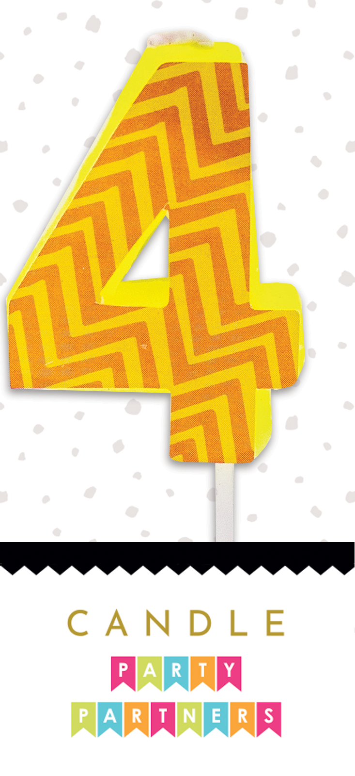 Number 3 decal candle from Party Partners, featuring a decorative candle with a number 3 decal for celebrations.