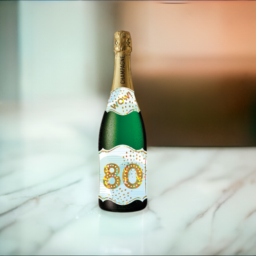 Pictura 80th Birthday Champagne Sound Card with celebratory champagne glass image and age 80 displayed.