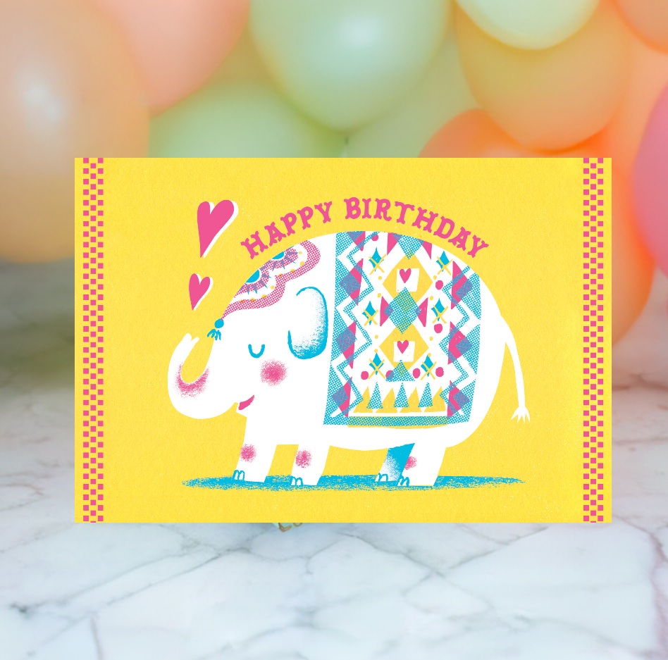 Bright Elephant Birthday Card