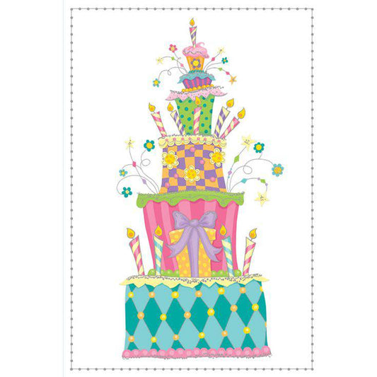 Colorful birthday cake themed greeting card by Pictura, featuring cheerful cake illustrations for celebrating birthdays.