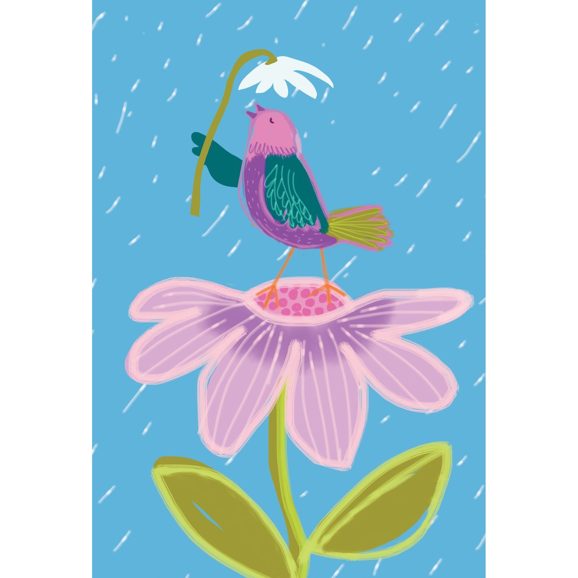 Get Well Card Bird with Flower & Rain - Cardmore