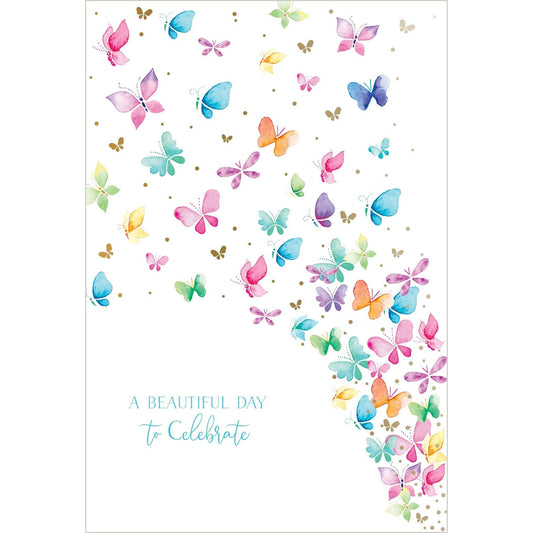Pictura butterflies birthday card featuring colorful butterfly illustrations on a cheerful greeting card.