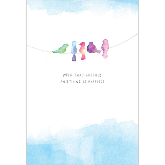 Pictura Birds Good Friends Birthday Card featuring colorful illustrations of birds, perfect for celebrating friendship.