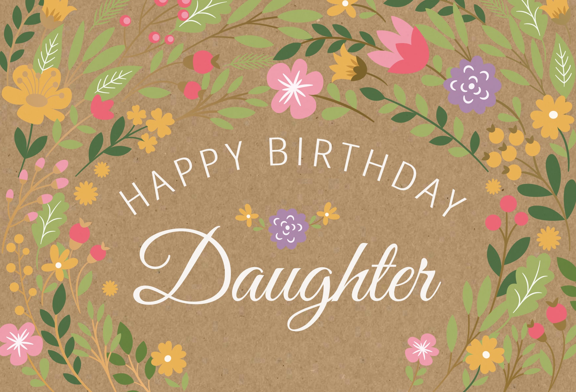 Birthday Daughter Card Happy Flowers Kraft - Cardmore