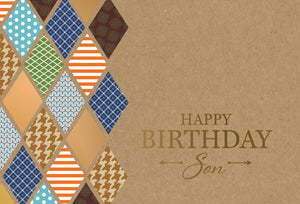 Birthday Son Card Diamond Pattern Kraft - Cardmore