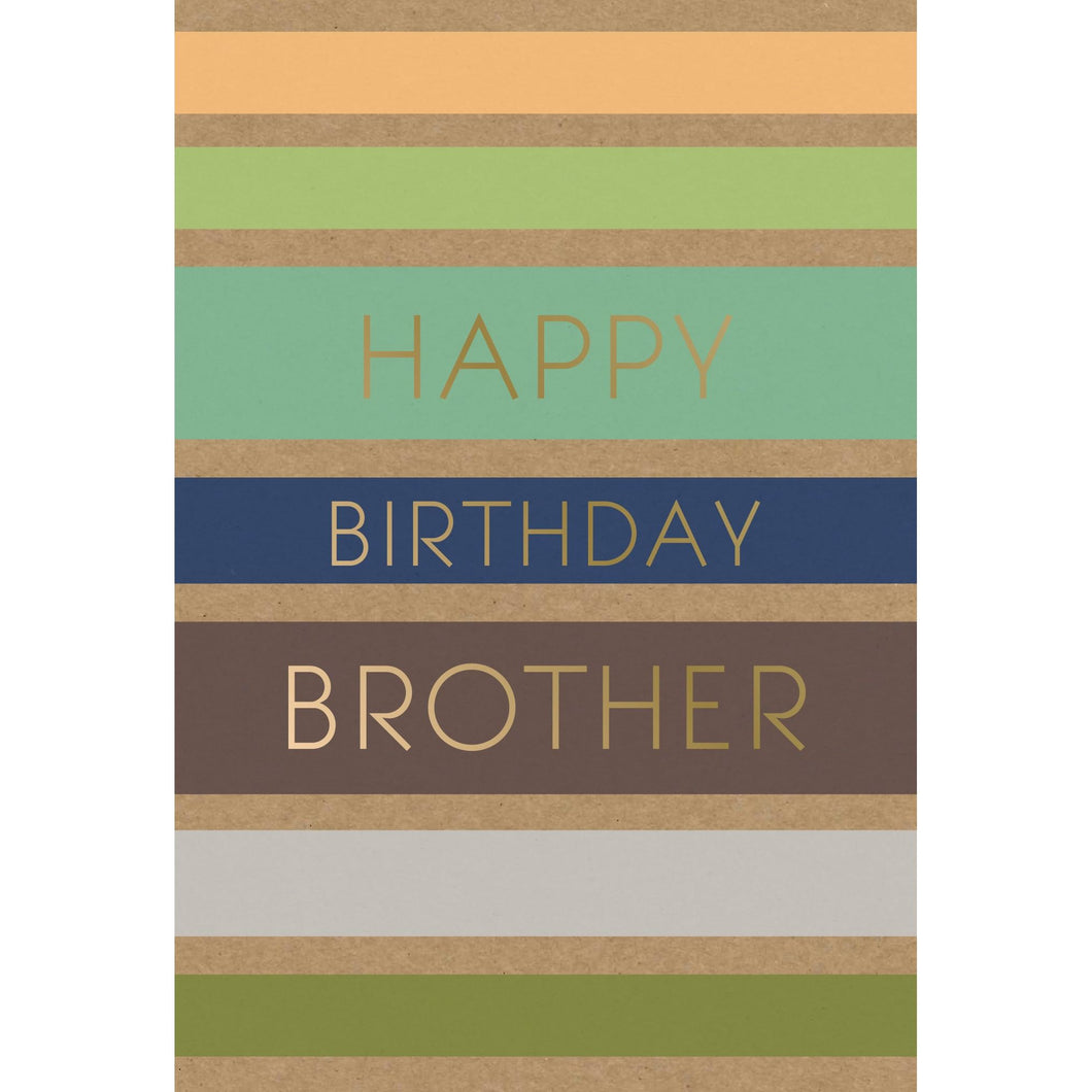 Birthday Brother Card Earthy Stripes Kraft - Cardmore