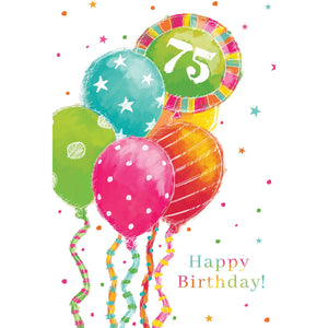 75th Birthday Card with colorful balloons - Cardmore