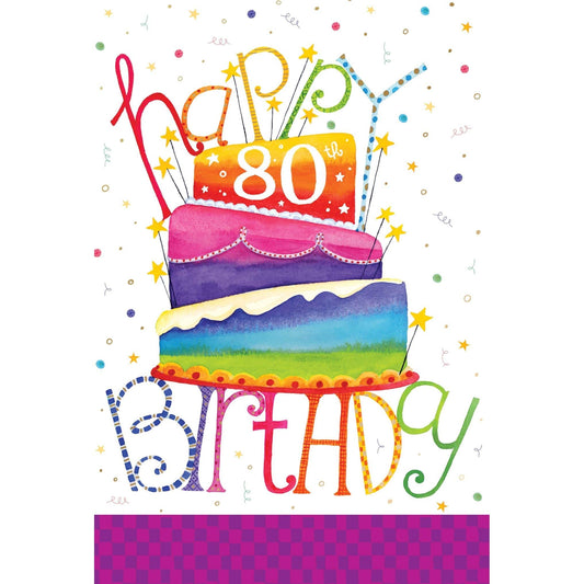 Colorful 80th birthday card with a decorated cake design from Pictura's everyday card collection.