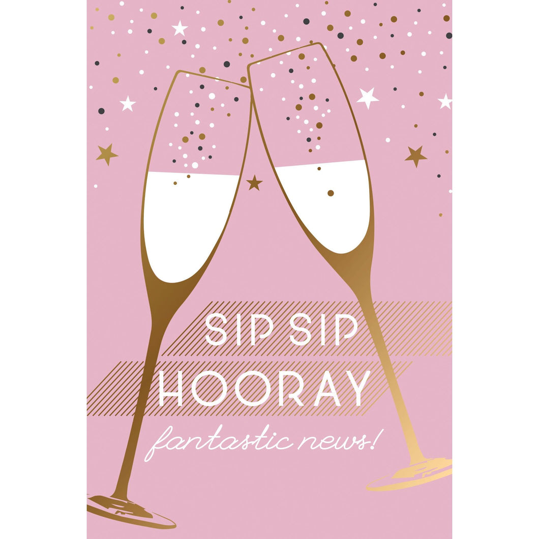 Champagne Glasses Sip Sip Engagement Card - Cardmore