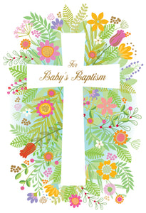 Baptism Card Floral Bloom Cross - Cardmore