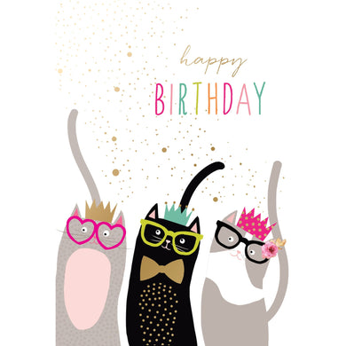 Royally Purr-fect Cats with glasses Birthday Card Sara Miller - Cardmore