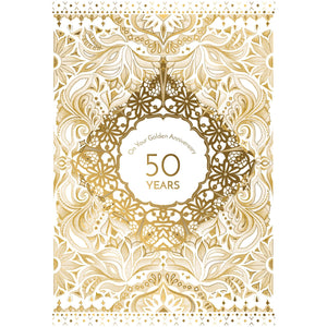 50 Years Golden Filigree Frame Anniversary Card - Cardmore