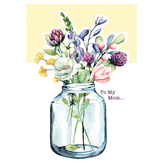 Pictura flowers in jar birthday card with colorful floral design, perfect for celebrating Mother's Day or birthdays.