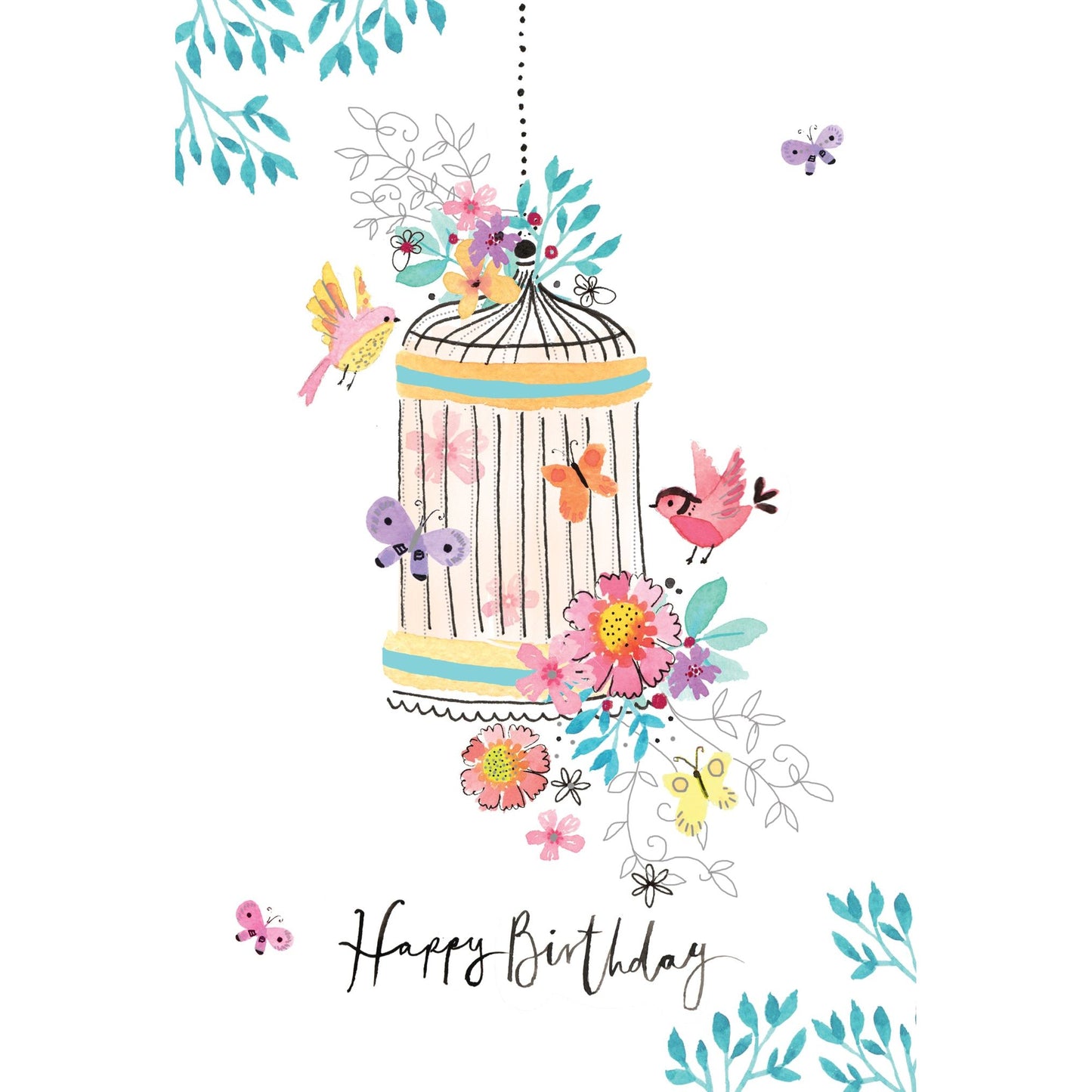 Pastel Bird Cage Birthday Card
