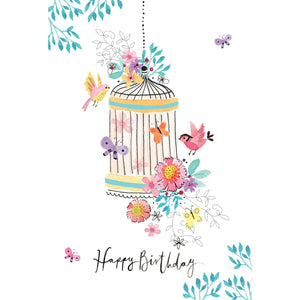 Pastel Bird Cage Birthday Card
