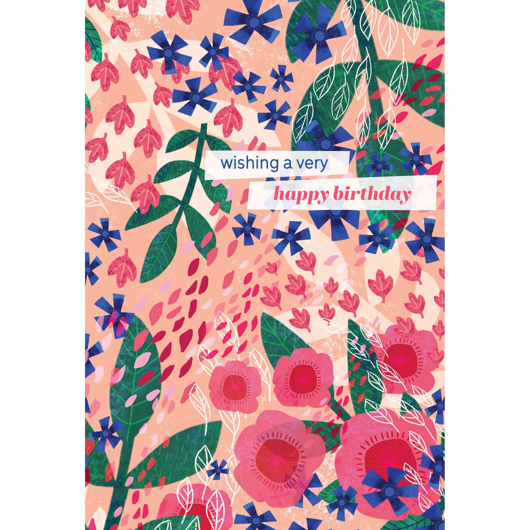 Pink Graphic Flowers Birthday Card