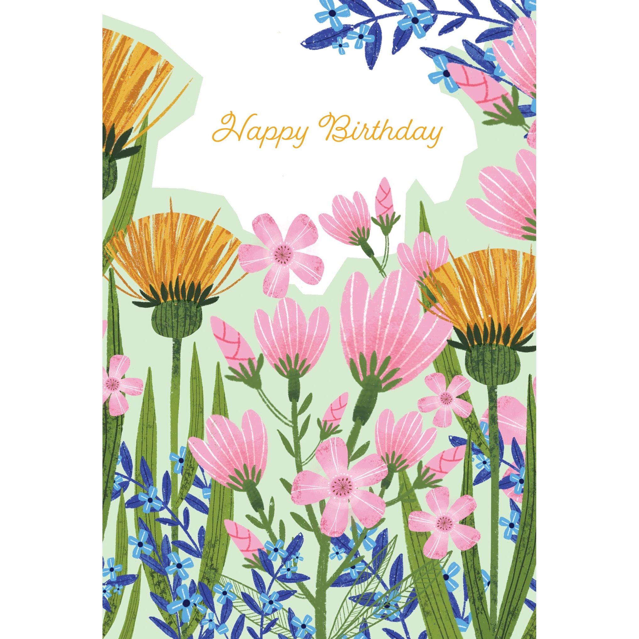 Yellow And Pink Garden Birthday Card