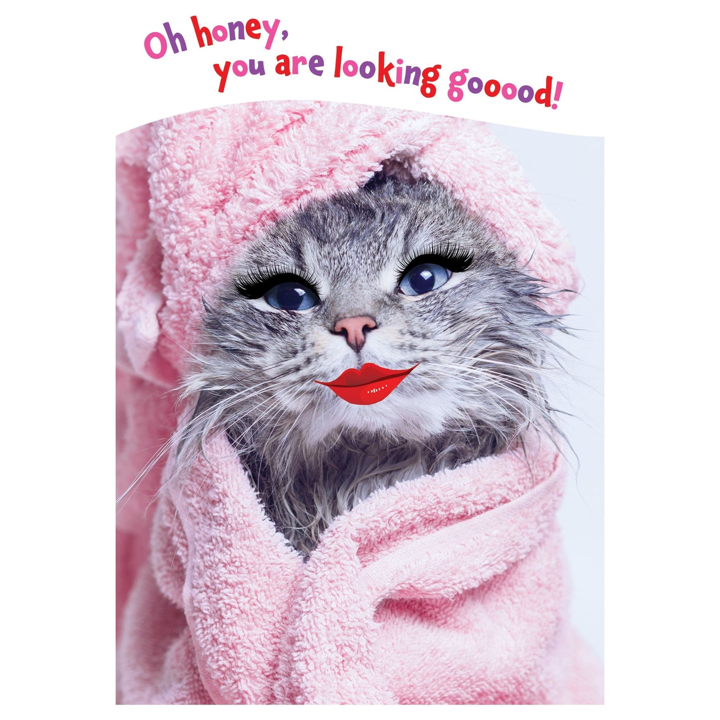 Cat In Pink Robe Birthday Card Funny
