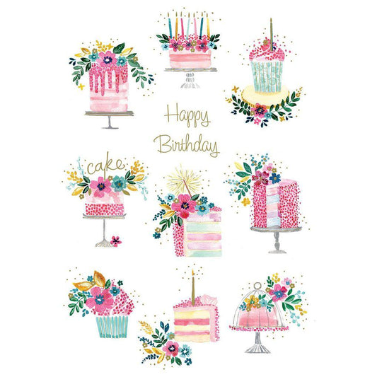 Pictura Nine Small Cakes birthday card featuring colorful cake illustrations, perfect for celebrating special occasions.