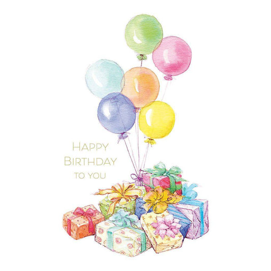 Colorful balloons and presents birthday card from Pictura's Everyday Cards collection featuring festive illustrations.