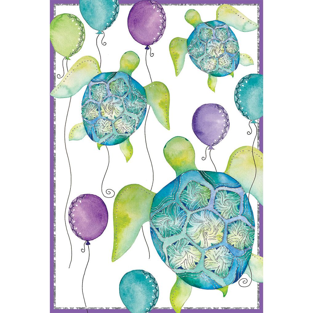 Turtles With Balloons Birthday Card