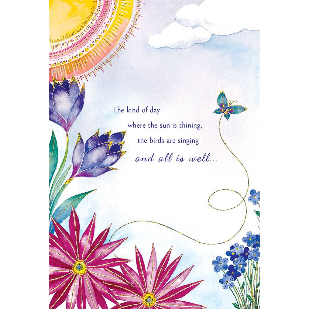 Sun, Butterfly And Florals Birthday Card