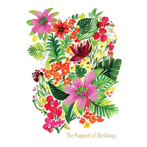 Tropical Flower Ferns Birthday Card
