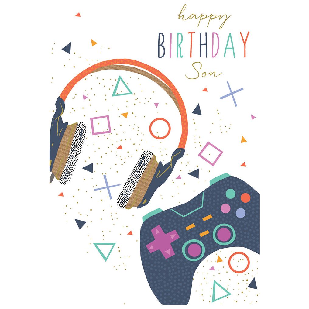 Headphones & Controller Birthday Card Son Sara Miller