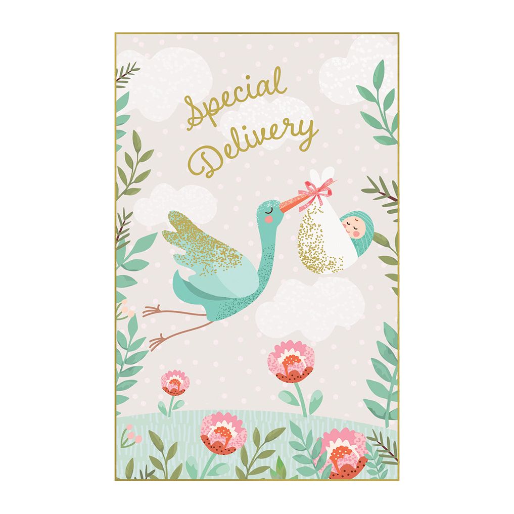 Stork With Baby Baby Card