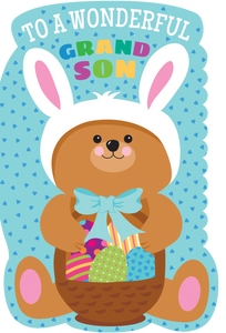 Easter Card Grandson Teddy Bear In Rabbit Ears - Cardmore