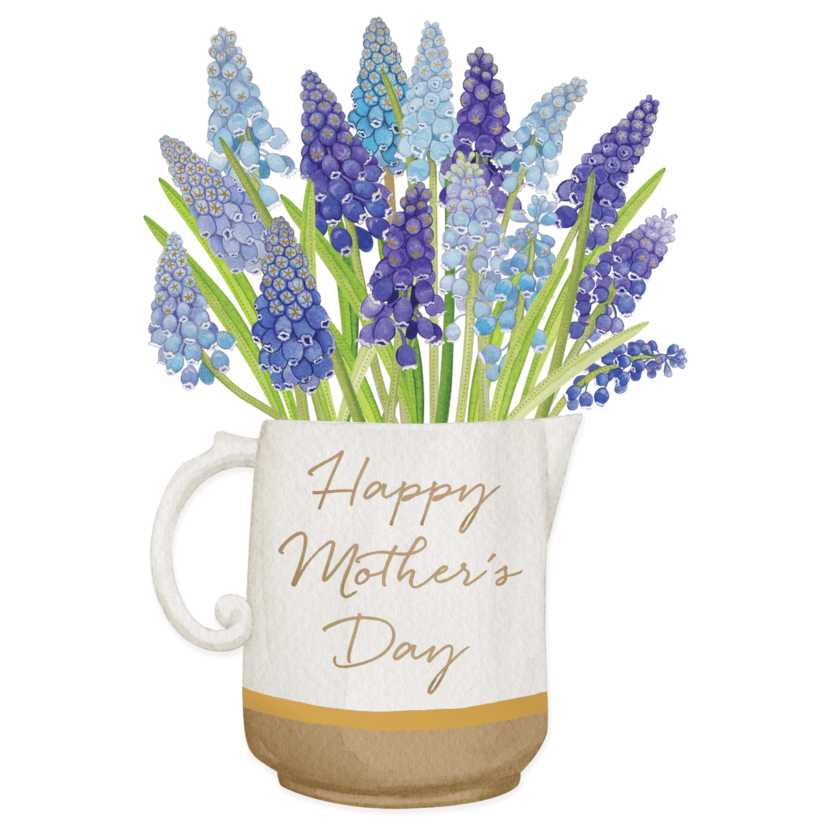Pictura Mother's Day card featuring a pitcher of vibrant grape hyacinth flowers, perfect for celebrating moms.