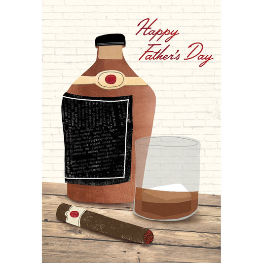 Father's Day card by Pictura featuring a drink and cigar illustration, perfect for celebrating dads.