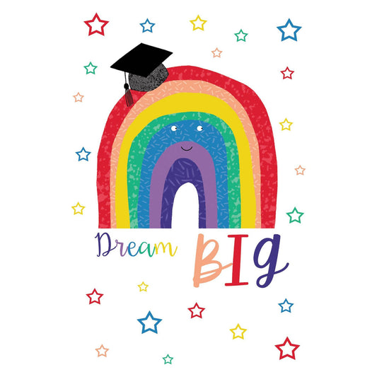 Pictura Dream Big Rainbow Graduation Card featuring colorful rainbow design and graduation message on a white background