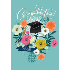 Cap & Flowers Graduation Card Daughter