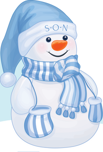 Snowman With Blue Striped Scarf Christmas Card Son