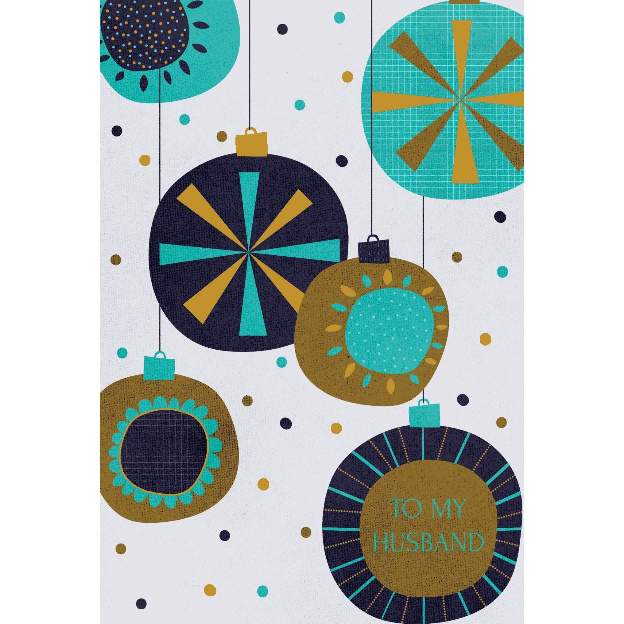 Turquoise & Gold Ornaments Christmas Card Husband