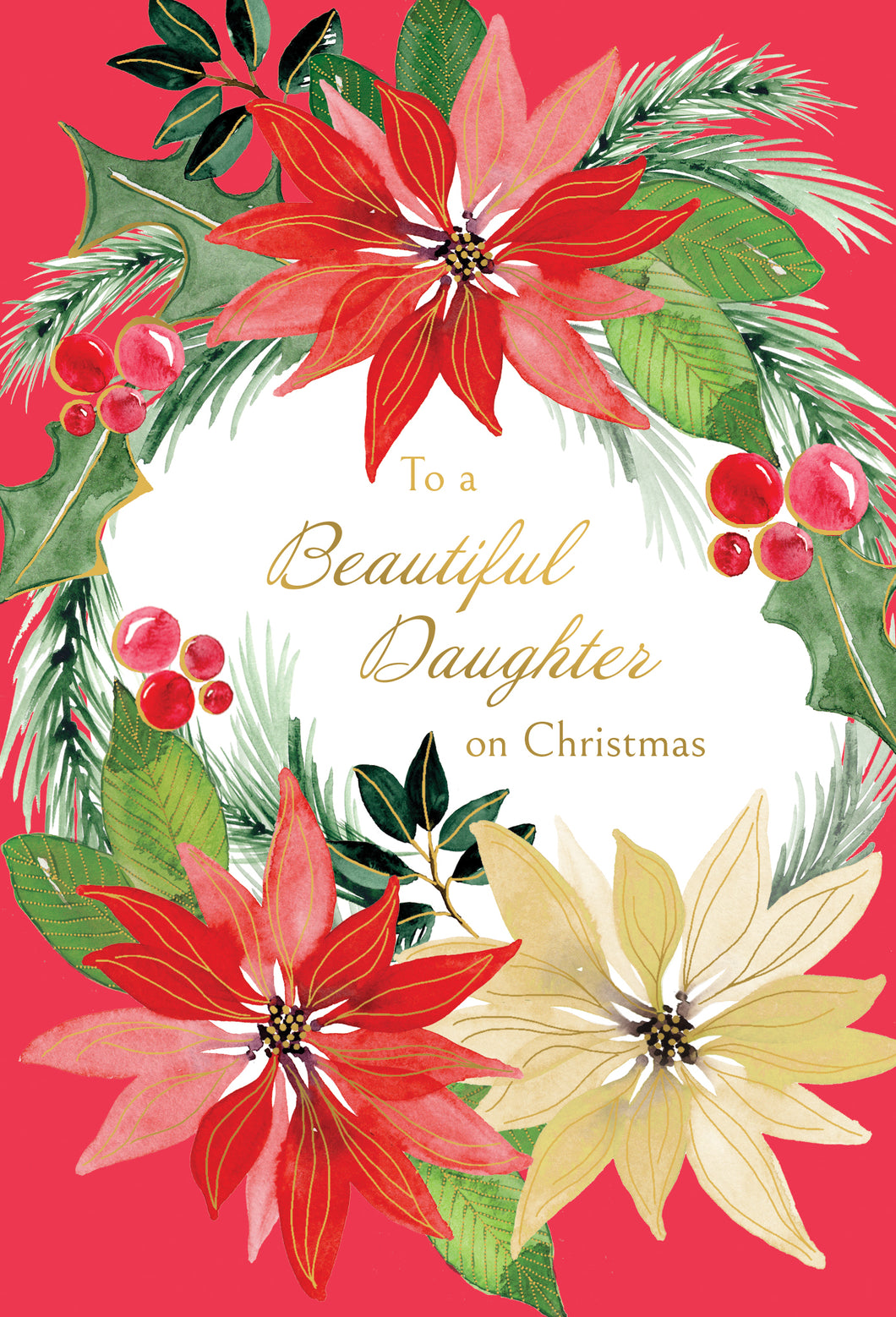 Poinsettias Wreath Christmas Card Daughter - Cardmore
