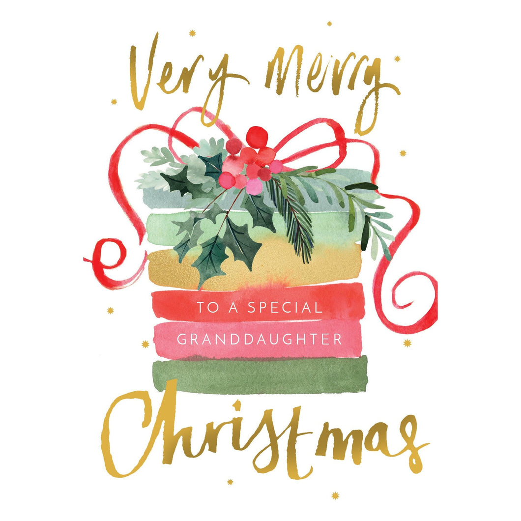 Striped Present Christmas Card Granddaughter - Cardmore