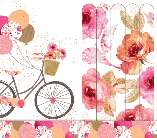 Sara Miller beauty bike-shaped emery boards by Pictura, colorful nail file set with floral design, ideal for manicure touch-ups.